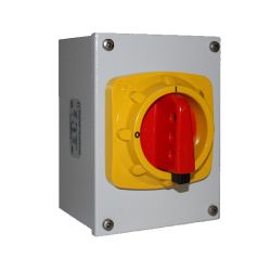 Isolator switch disconnector in grey sheet steel enclosure